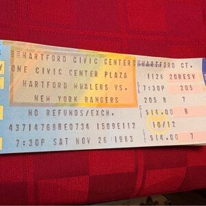 Vintage Hartford Whalers vs. New York Rangers Ticket stubs